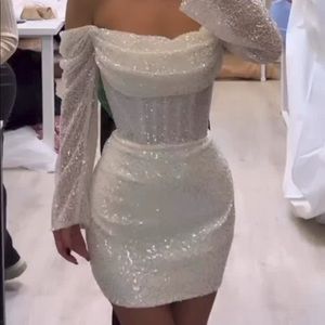 White sparkly white mini dress w corset dress